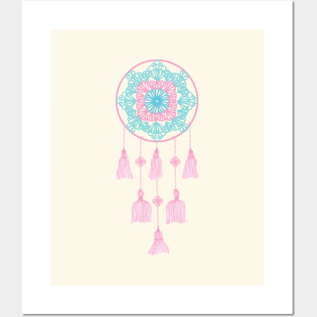 pink and teal dreamcatcher Wall Art by marufemia